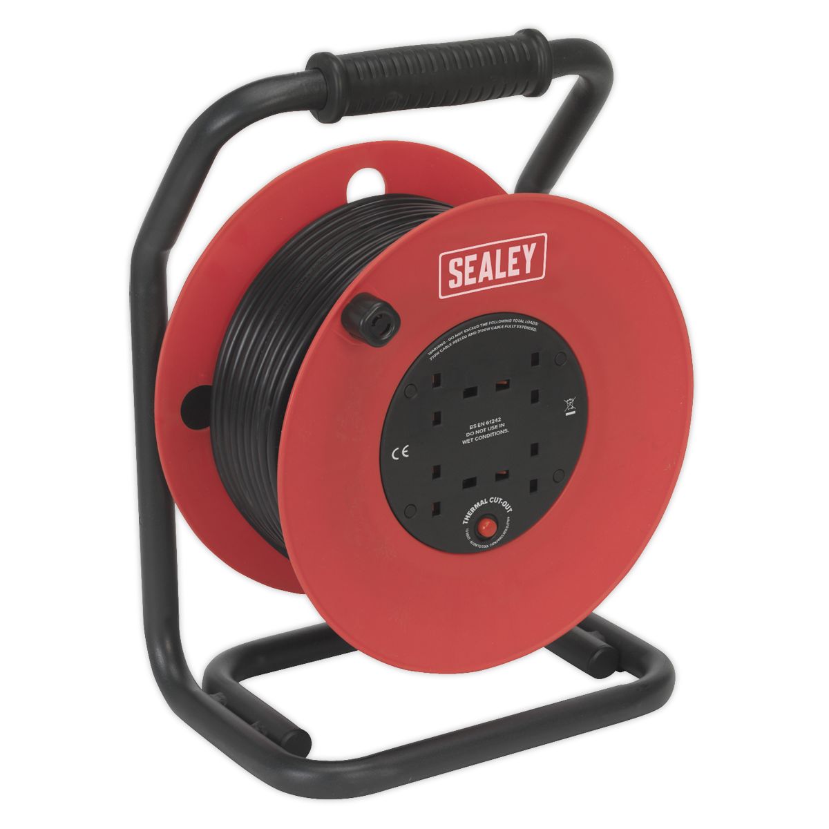 Sealey 50m Heavy-Duty Cable Reel with Thermal Trip 4 x 230V - Image 1
