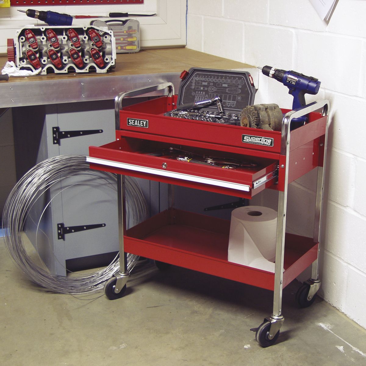 Sealey Superline PRO Heavy-Duty Trolley with Lockable Drawer 2-Level - Image 2