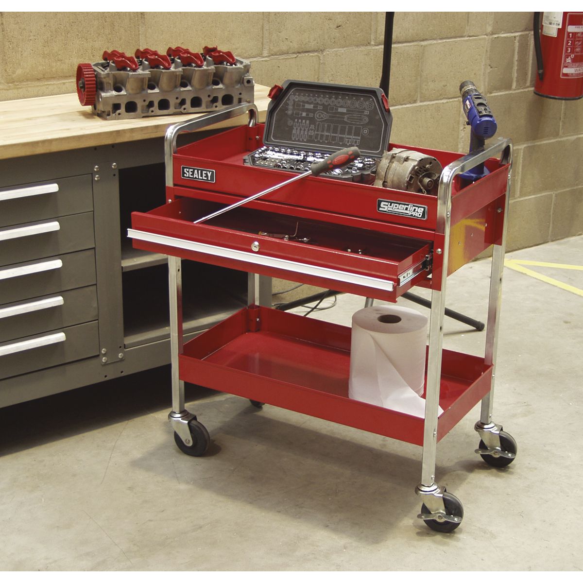 Sealey Superline PRO Heavy-Duty Trolley with Lockable Drawer 2-Level - Image 3