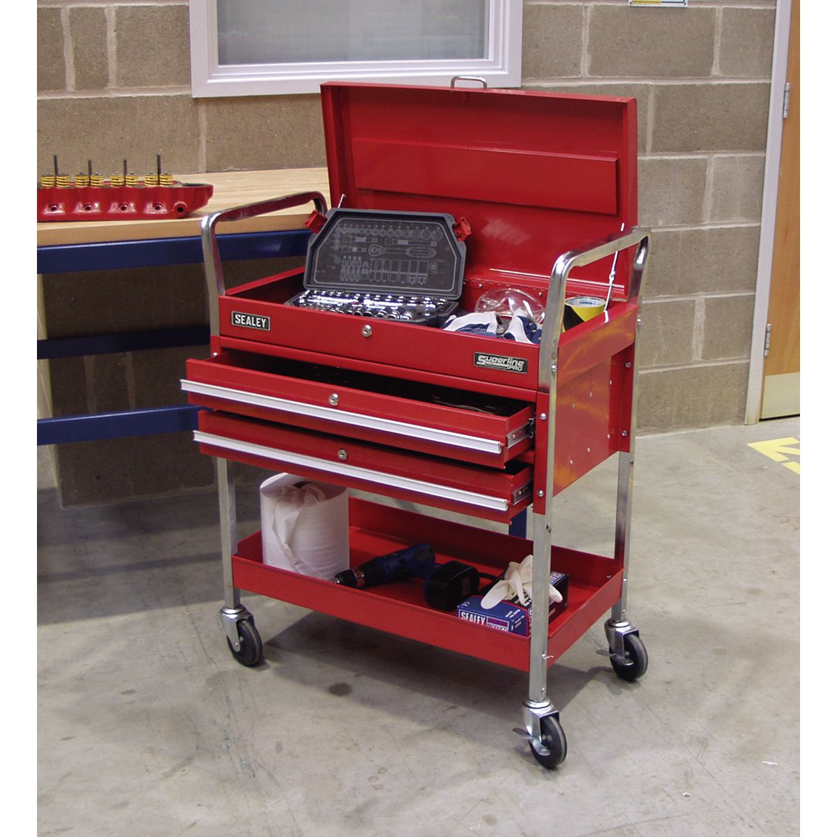 Sealey Superline PRO Heavy-Duty Trolley with Lockable Top & 2 Drawers 2-Level - Image 3