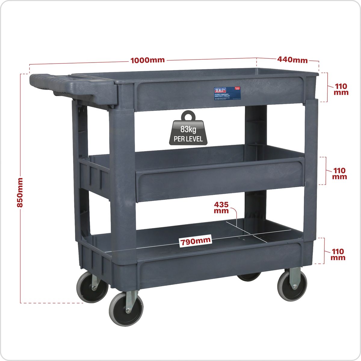 Sealey Composite Heavy-Duty Trolley 3-Level - Image 6