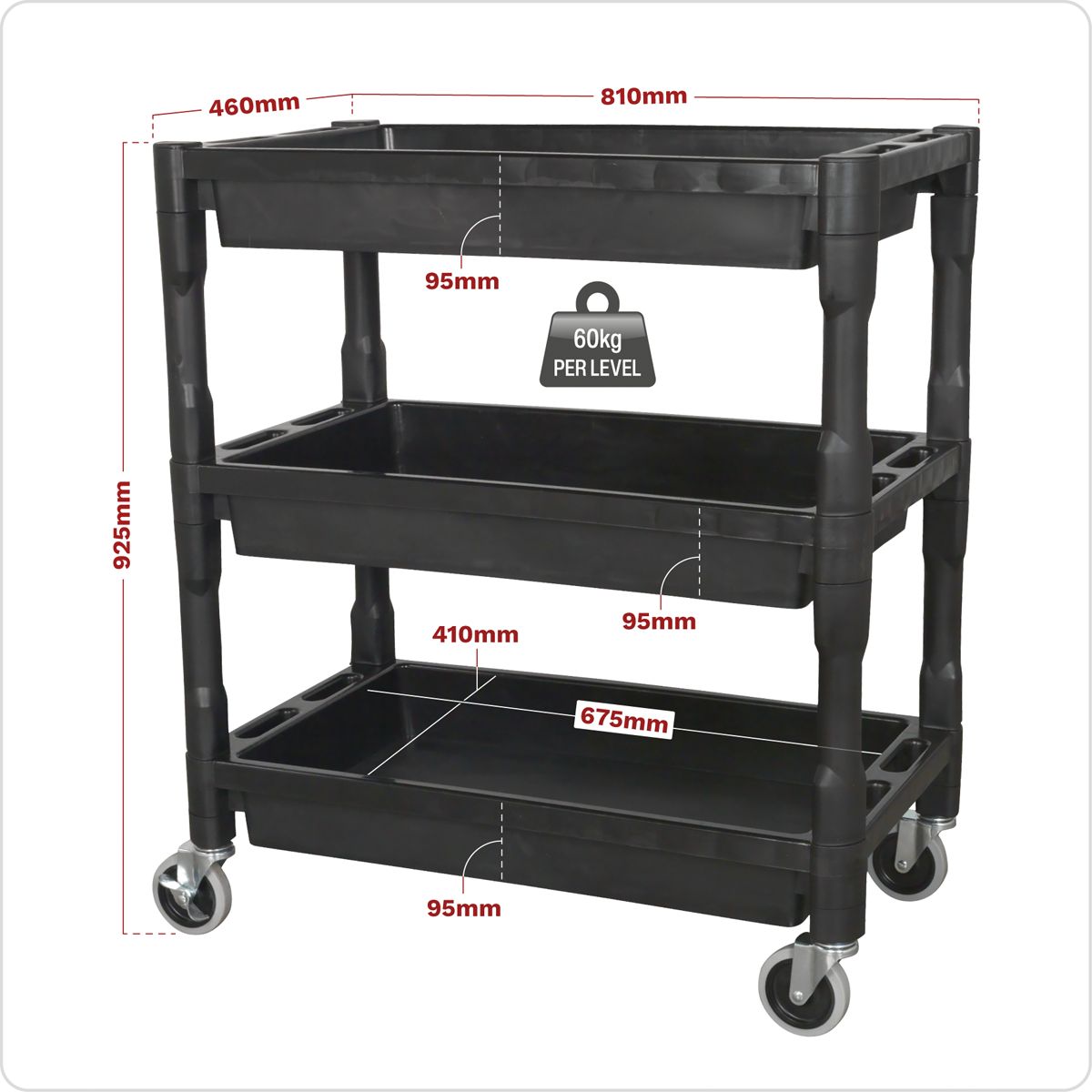 Sealey Composite Heavy-Duty Trolley 3-Level - Image 3