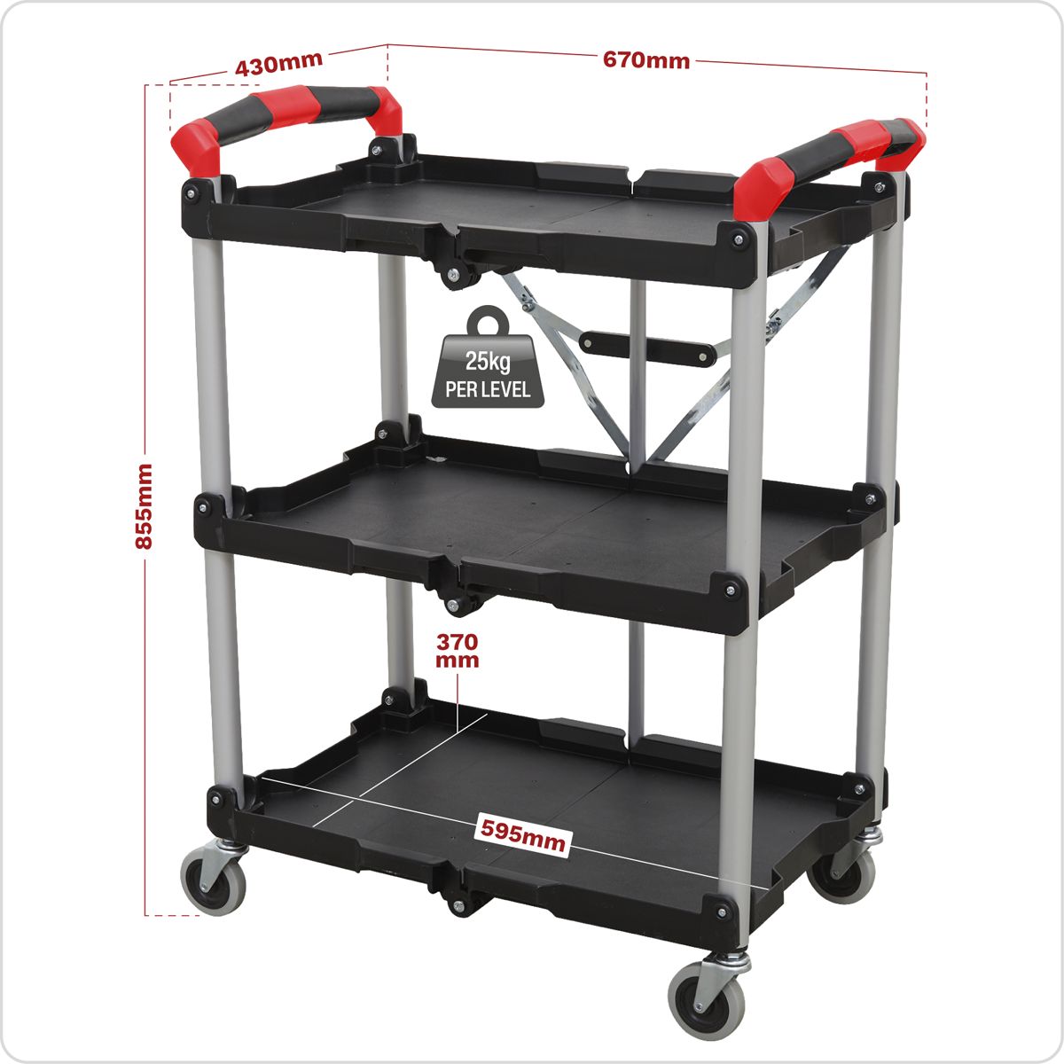 Sealey Folding Workshop Trolley 3-Level - Image 7