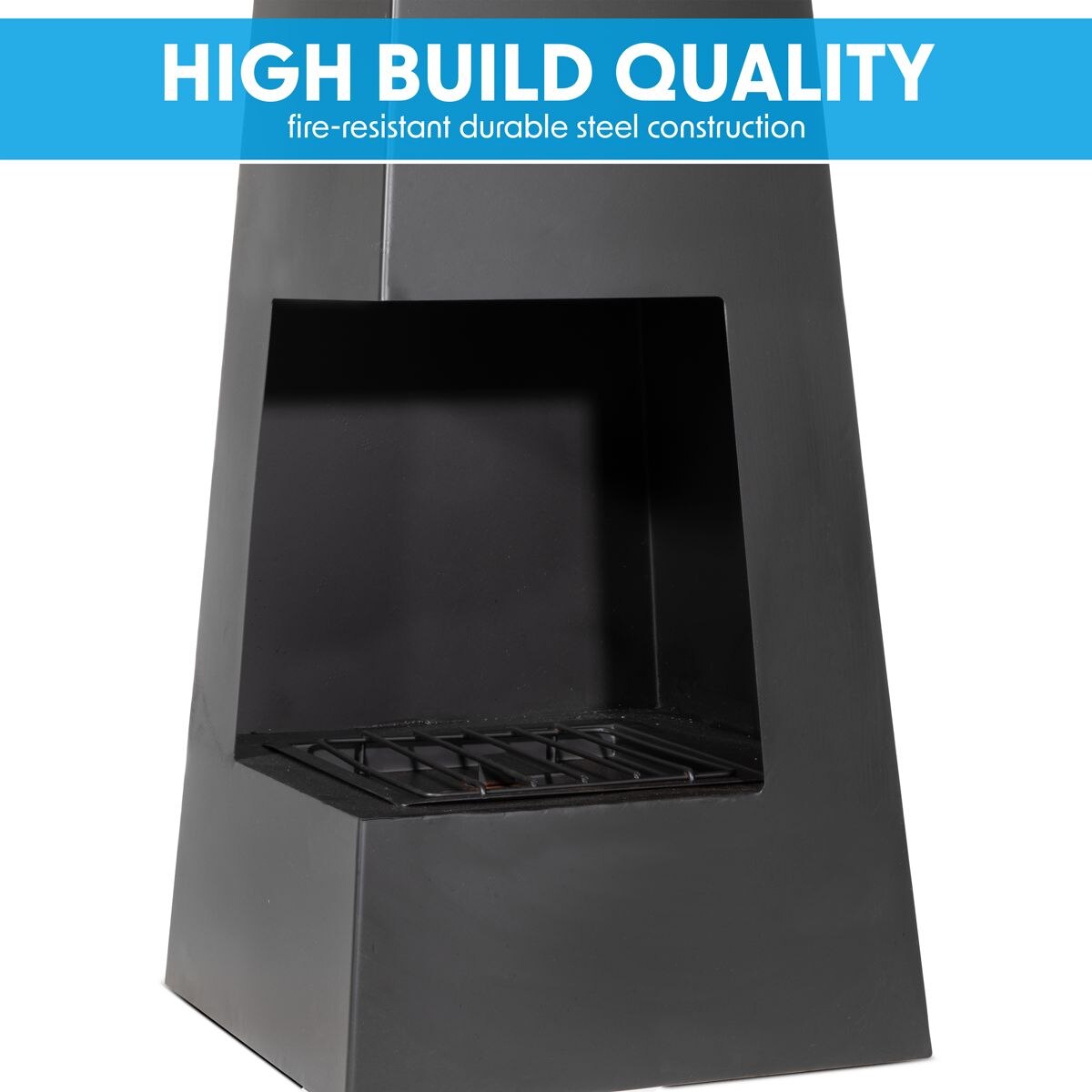 Dellonda Chiminea, Wood Burner, Heater for Outdoors W45cm x H150cm - Black Steel - Image 4