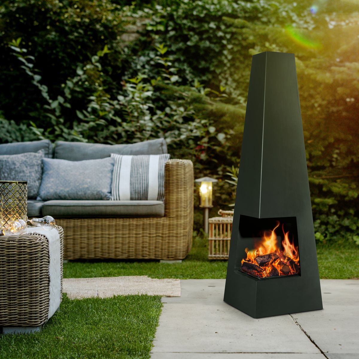 Dellonda Chiminea, Wood Burner, Heater for Outdoors W45cm x H150cm - Black Steel - Image 7