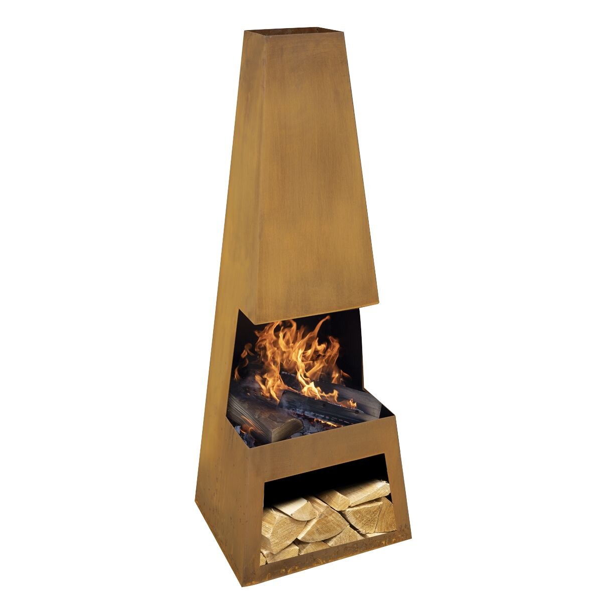 Dellonda Outdoor Chiminea Fireplace Heater Firewood Storage - Corten Steel - Image 10