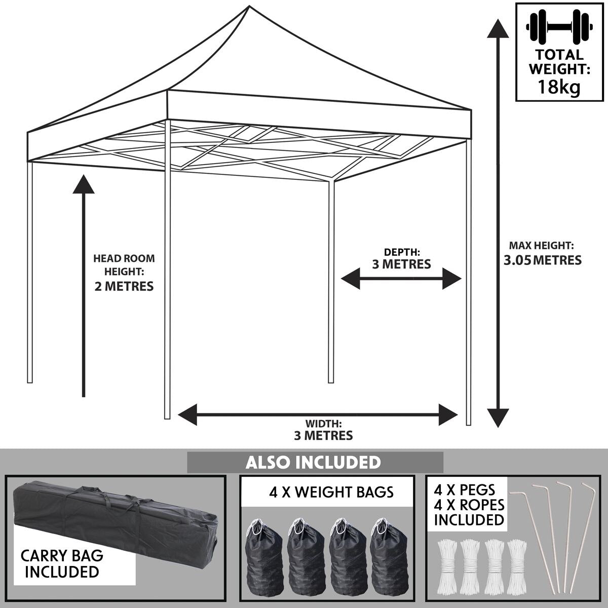 Dellonda Premium 3 x 3m Pop-Up Gazebo, - Blue Canopy - Image 9