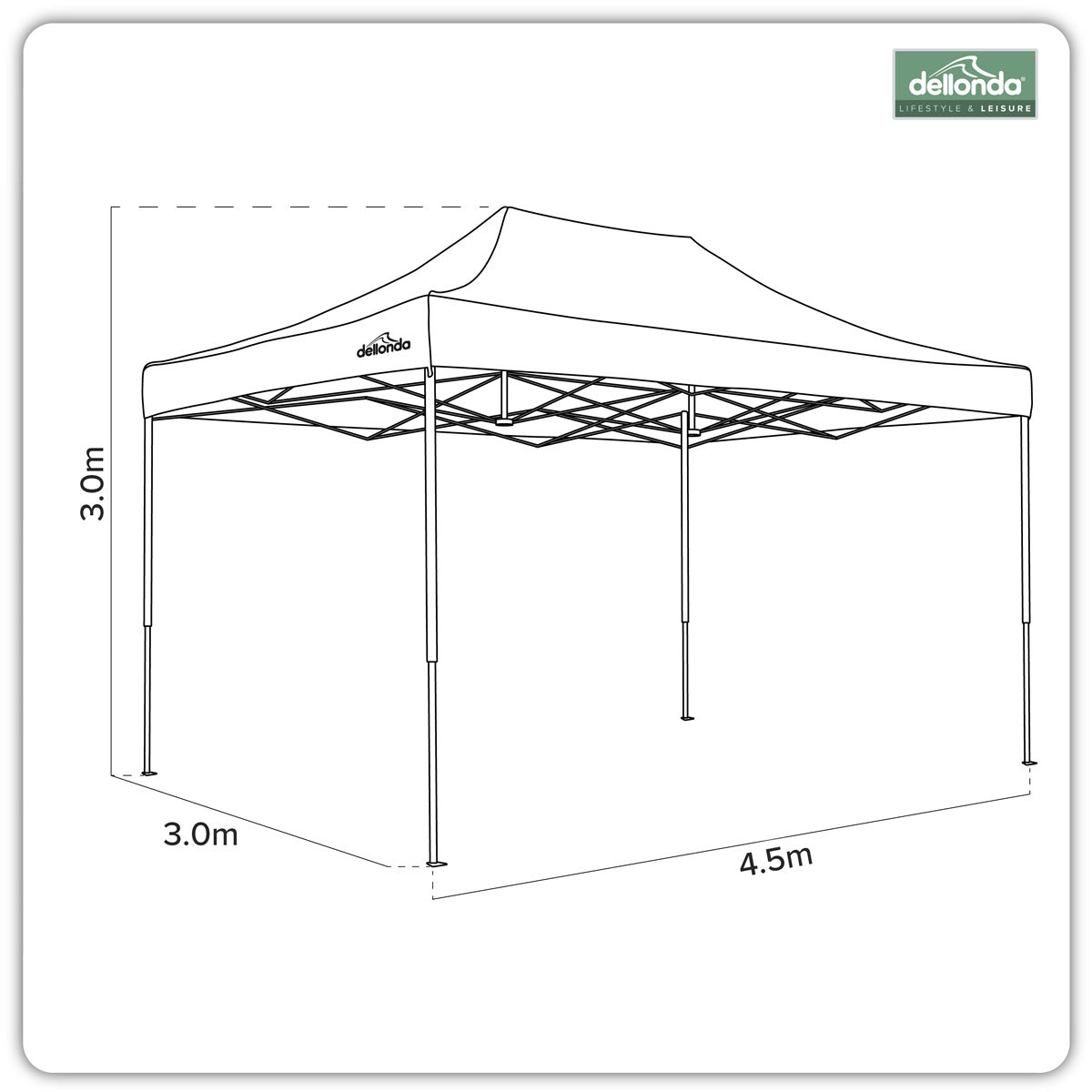 Dellonda Premium 3 x 4.5m Pop-Up Gazebo, Heavy Duty, PVC Coated, Water-Resistant Fabric, Supplied with Carry Bag, Rope, Stakes & Weight Bags - Dark Green Canopy DG136
