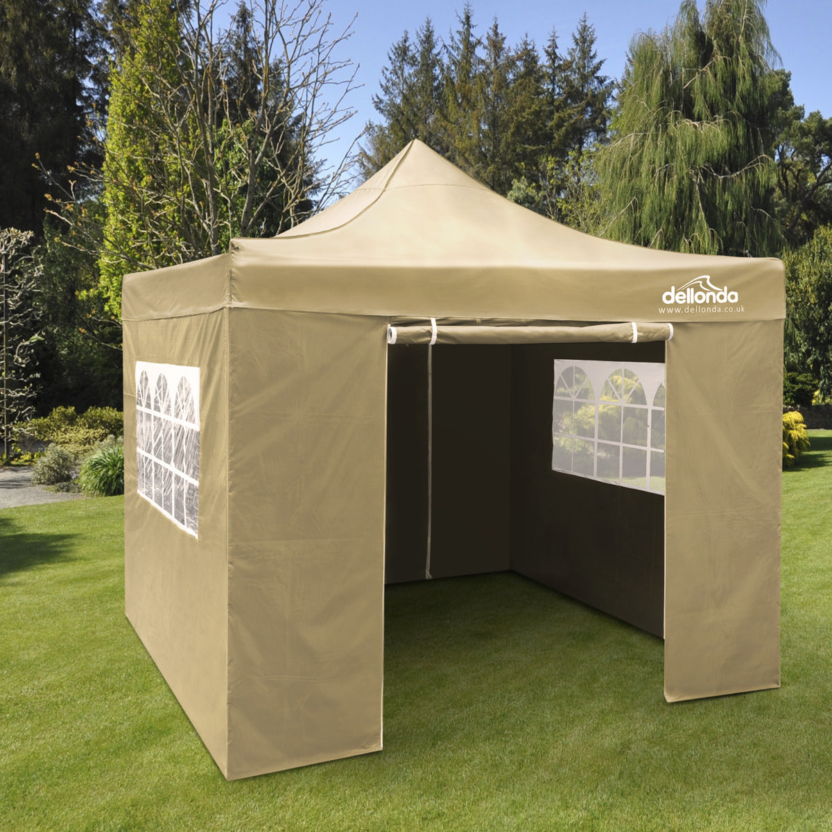Dellonda Premium 3x3m Pop-Up Gazebo & Side Walls, PVC Coated, Water-Resistant Fabric with Carry Bag, Rope, Stakes & Weight Bags - Beige DG164