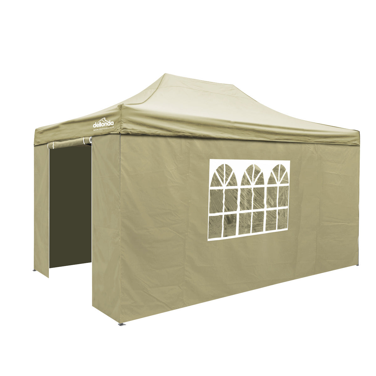Dellonda Premium 3x4.5m Pop-Up Gazebo & Side Walls, PVC Coated, Water-Resistant Fabric with Carry Bag, Rope, Stakes & Weight Bags - Beige DG168