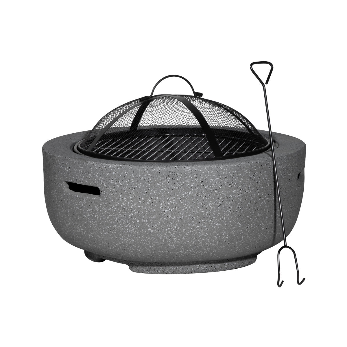 Dellonda Round MgO Fire Pit with BBQ Grill & Safety Mesh Screen 60cm - Dark Grey DG189
