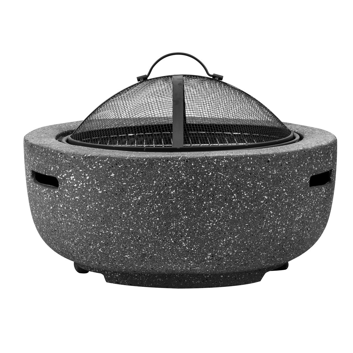 Dellonda Round MgO Fire Pit with BBQ Grill & Safety Mesh Screen 60cm - Dark Grey DG189