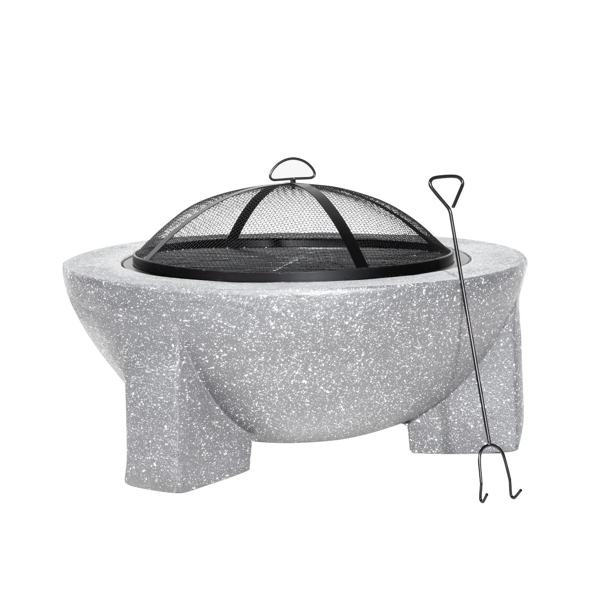 Dellonda Round MgO Fire Pit with BBQ Grill, √ò75cm, Safety Mesh Screen - Light Grey - Image 1