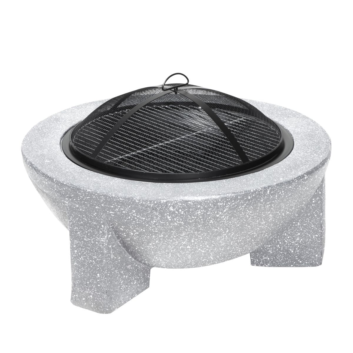 Dellonda Round MgO Fire Pit with BBQ Grill, √ò75cm, Safety Mesh Screen - Light Grey - Image 4