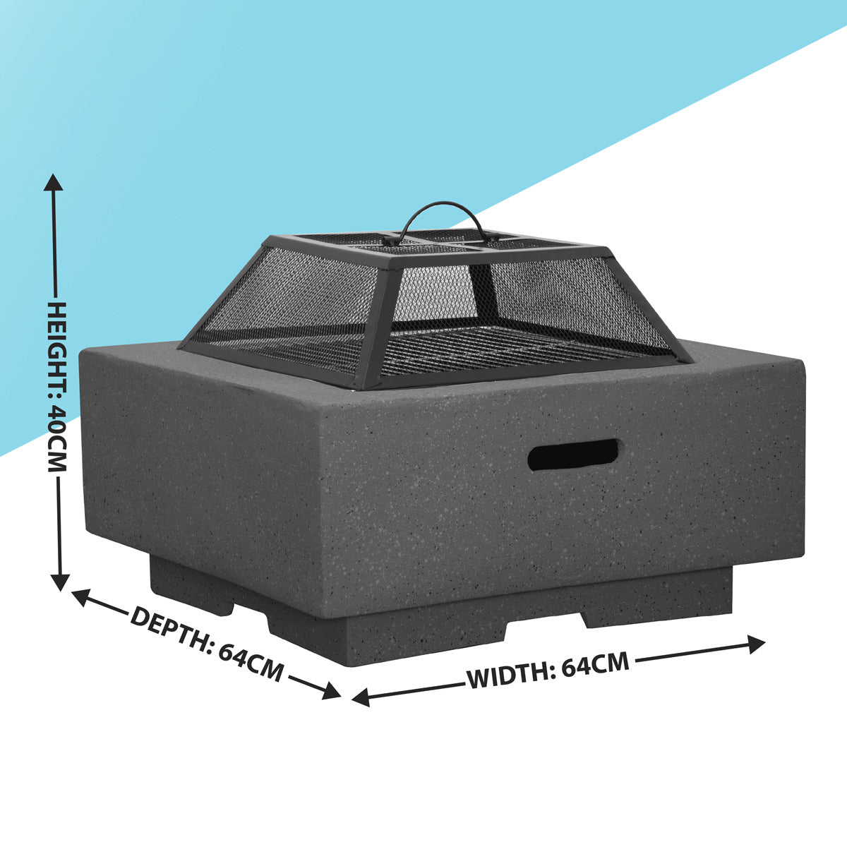 Dellonda Square MgO Fire Pit with BBQ Grill, Safety Mesh Screen - Dark Grey DG193