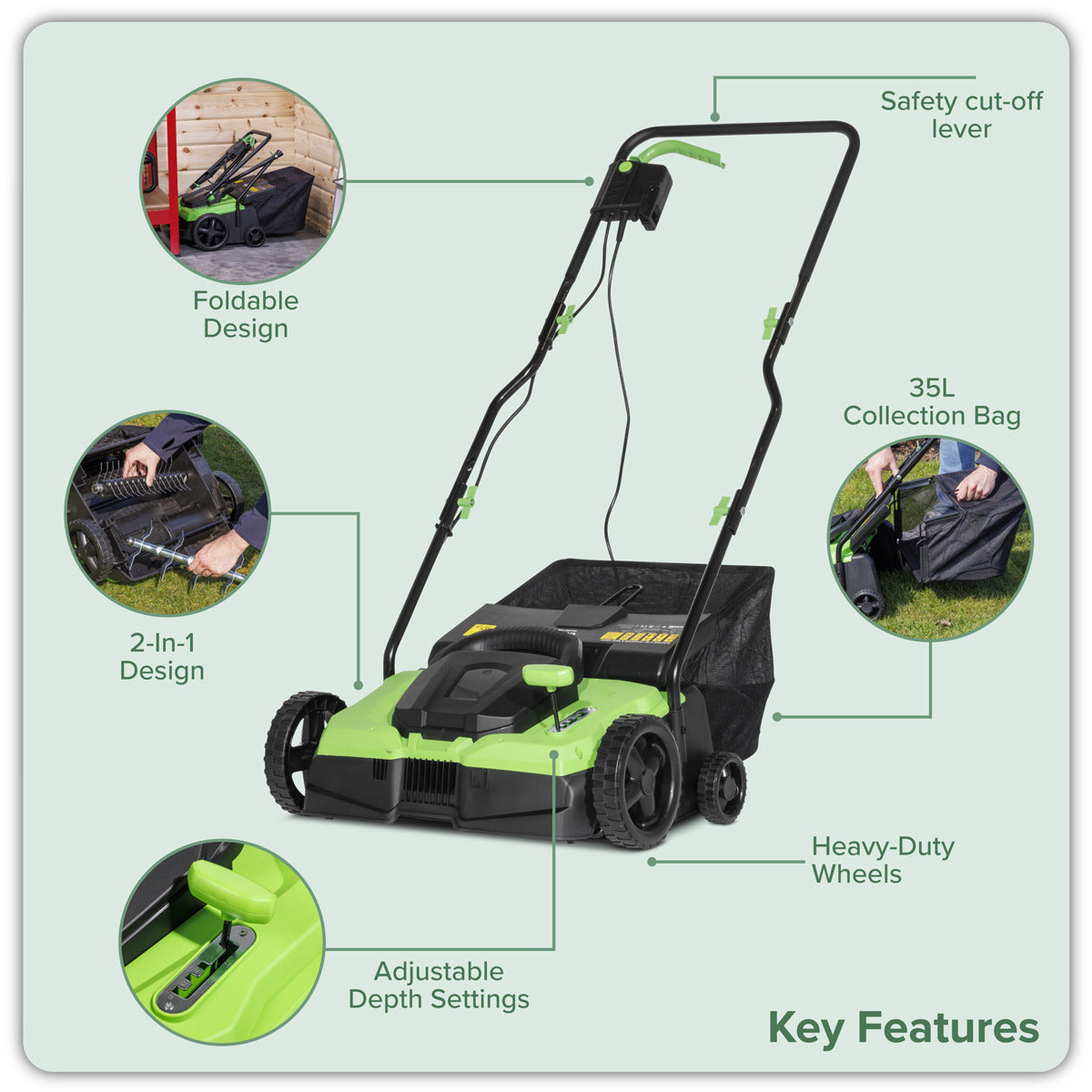 Dellonda 2-in-1 Electric Scarifier & Rake 1500W/230V DG216