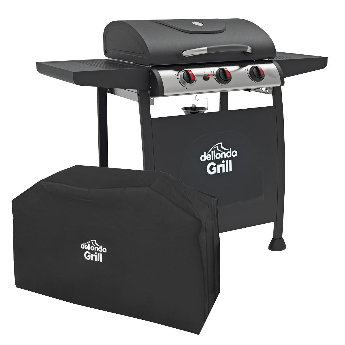 Dellonda 3 Burner Gas BBQ Grill with Piezo Ignition, Thermometer & Cover DG228