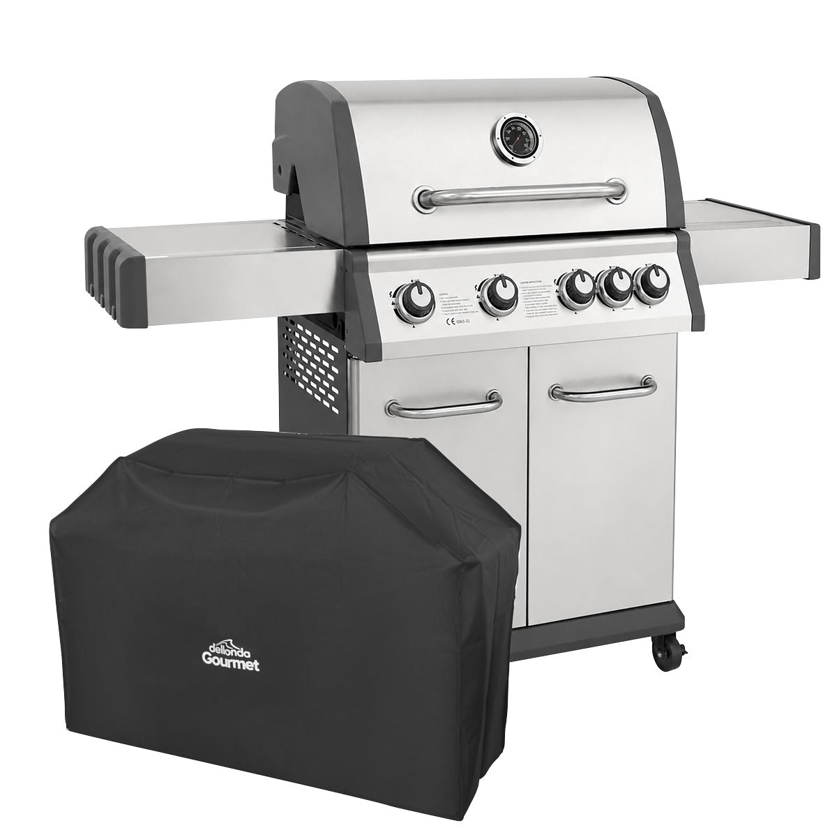 Dellonda 4+1 Burner Deluxe Gas BBQ Grill with Piezo Ignition & Thermometer & Cover - Stainless Steel DG231