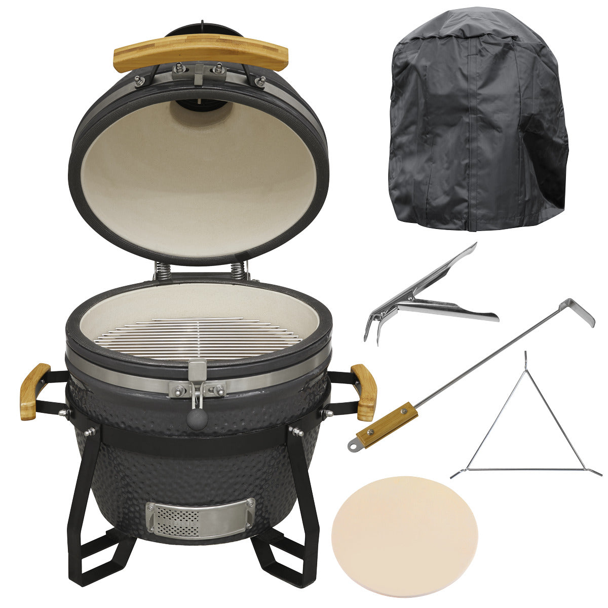 Dellonda Deluxe 16"(40cm) Ceramic Kamado Style BBQ, Cover, Grid Gripper, Heat Deflector & Heat Deflector Support DG235