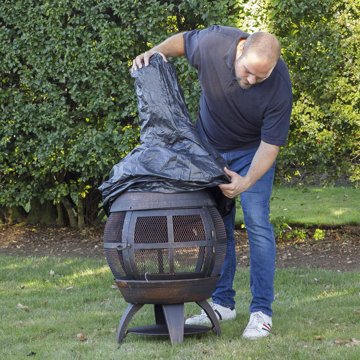 Dellonda Deluxe 360° Chiminea/Fire Pit/Outdoor Heater with Fire Poker & Water-Resistant Drawstring Cover - Antique Bronze Finish - DG241 DG241