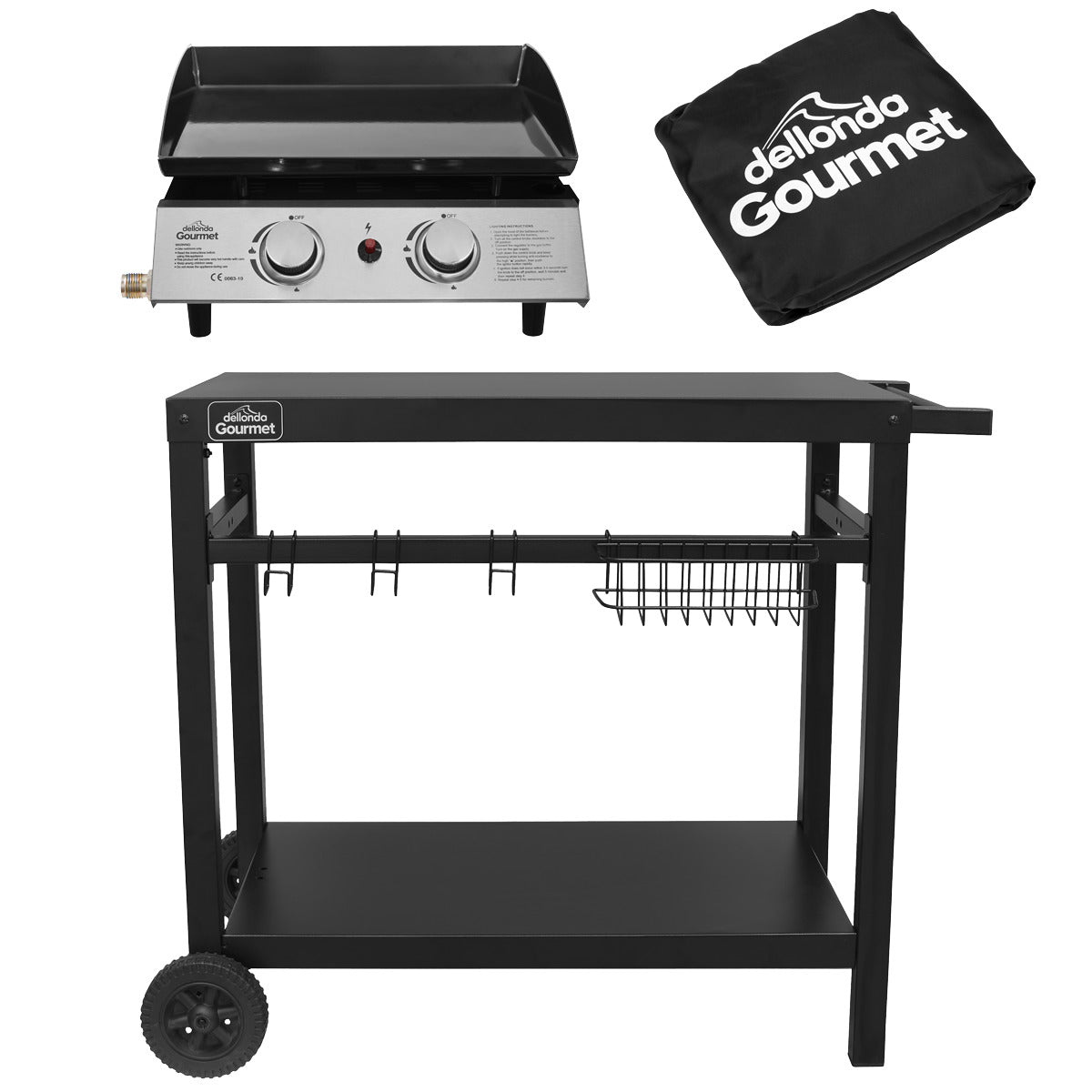 Dellonda 2 Burner Portable Gas Plancha, Cover & Trolley DG249