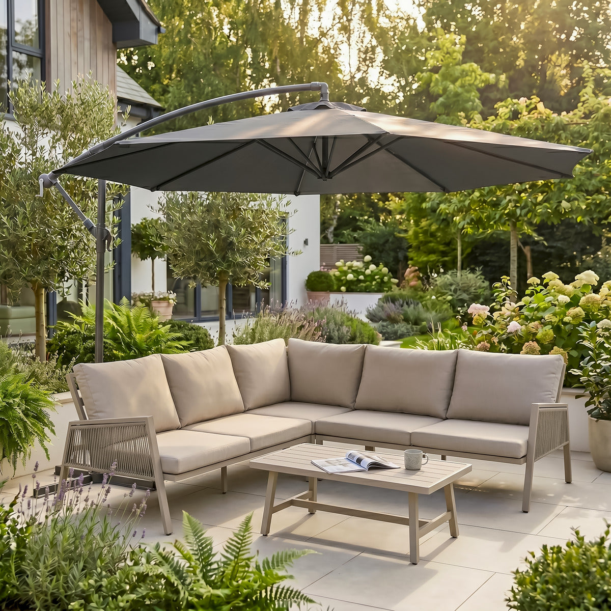 Dellonda Banana Parasol with Cover 3m - Grey DG264
