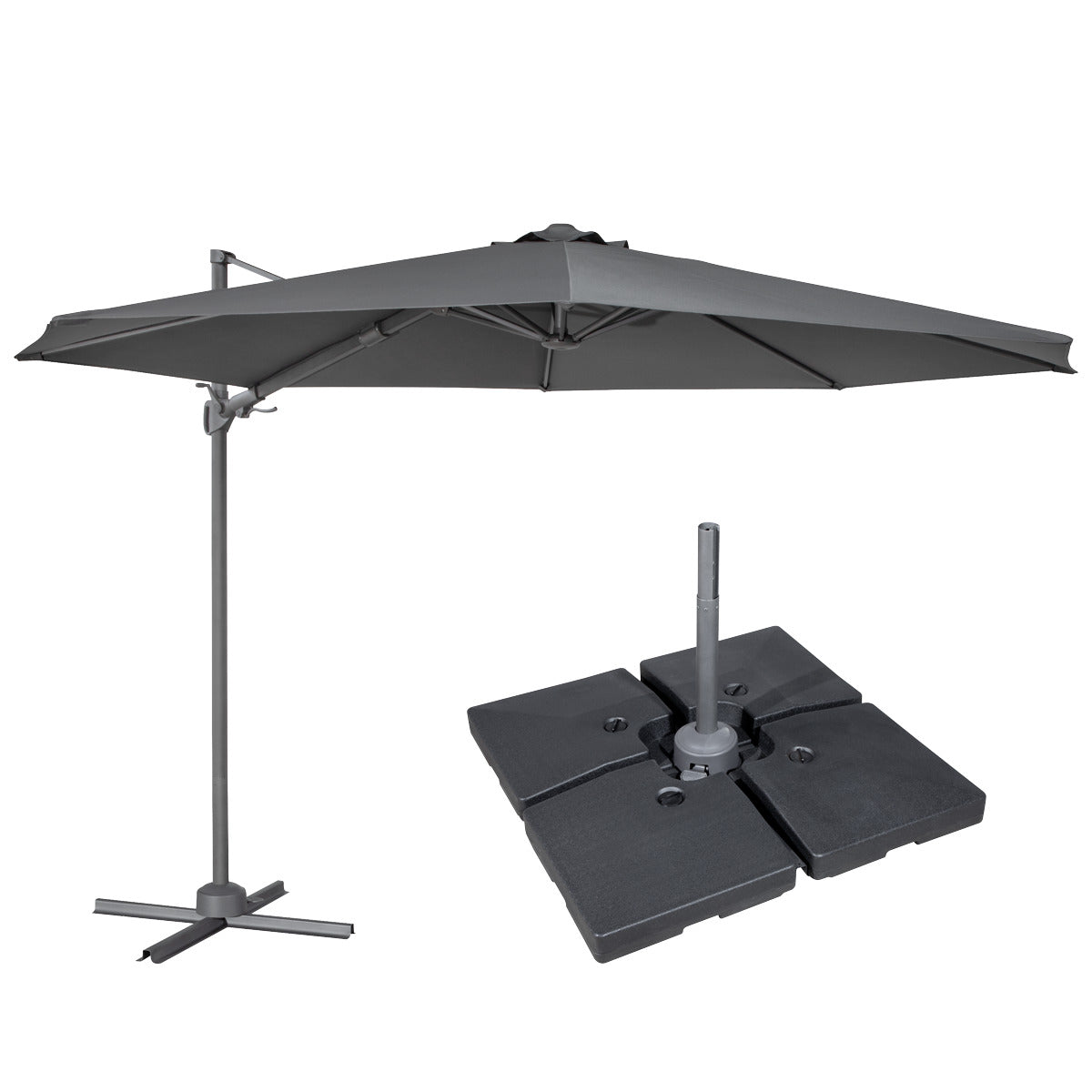 Dellonda Cantilever Parasol with 360° Rotation, Tilt, Cover & Base 3m - Grey DG272