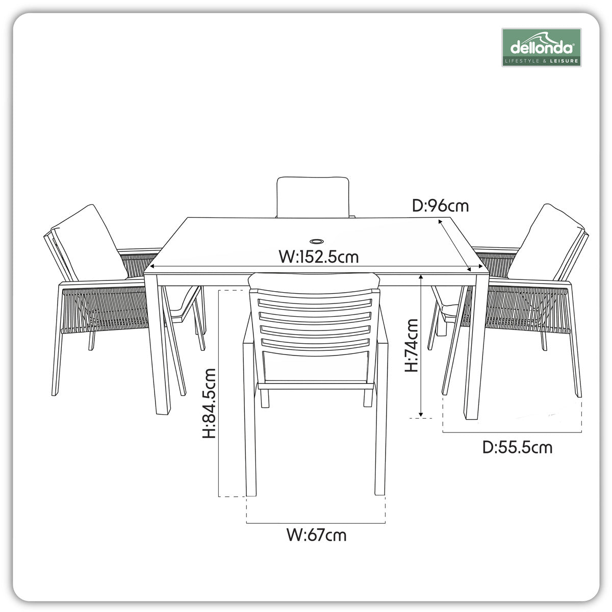 Dellonda Fusion Outdoor Dining Set 5pc DG275