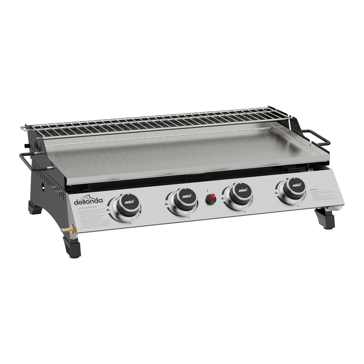 Dellonda 4 Burner Stainless Steel Portable Gas Plancha with Warming Rack 10kW - DG277