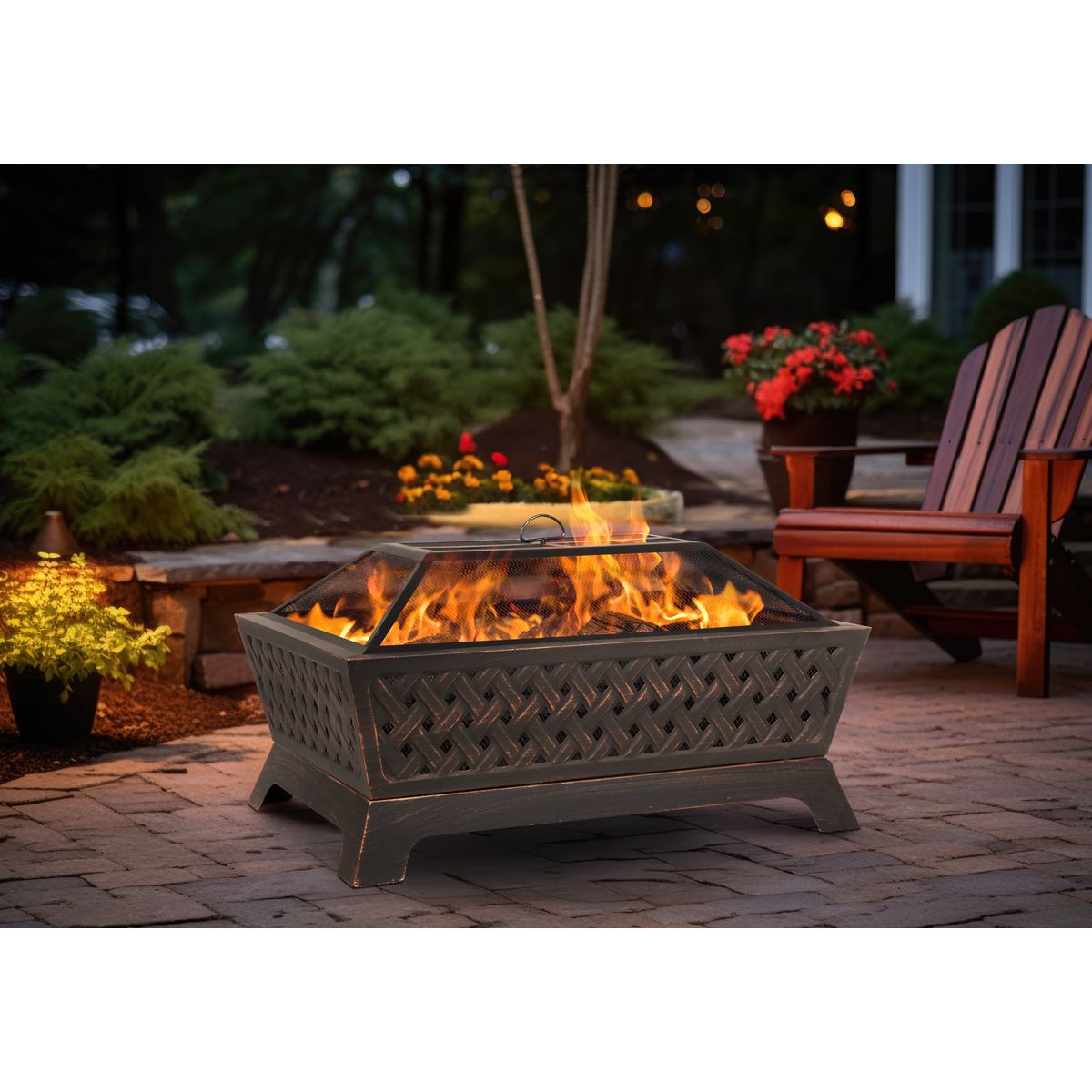 Dellonda 35" Rectangular Outdoor Fire Pit, Antique Bronze Effect - Image 4