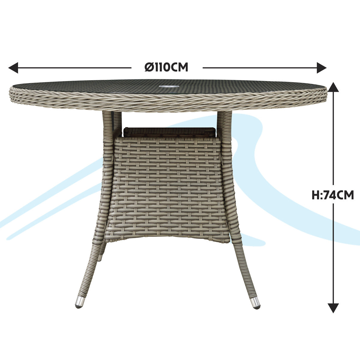 Dellonda Chester Rattan Wicker Round Outdoor Dining Table with Tempered Glass Top DG66
