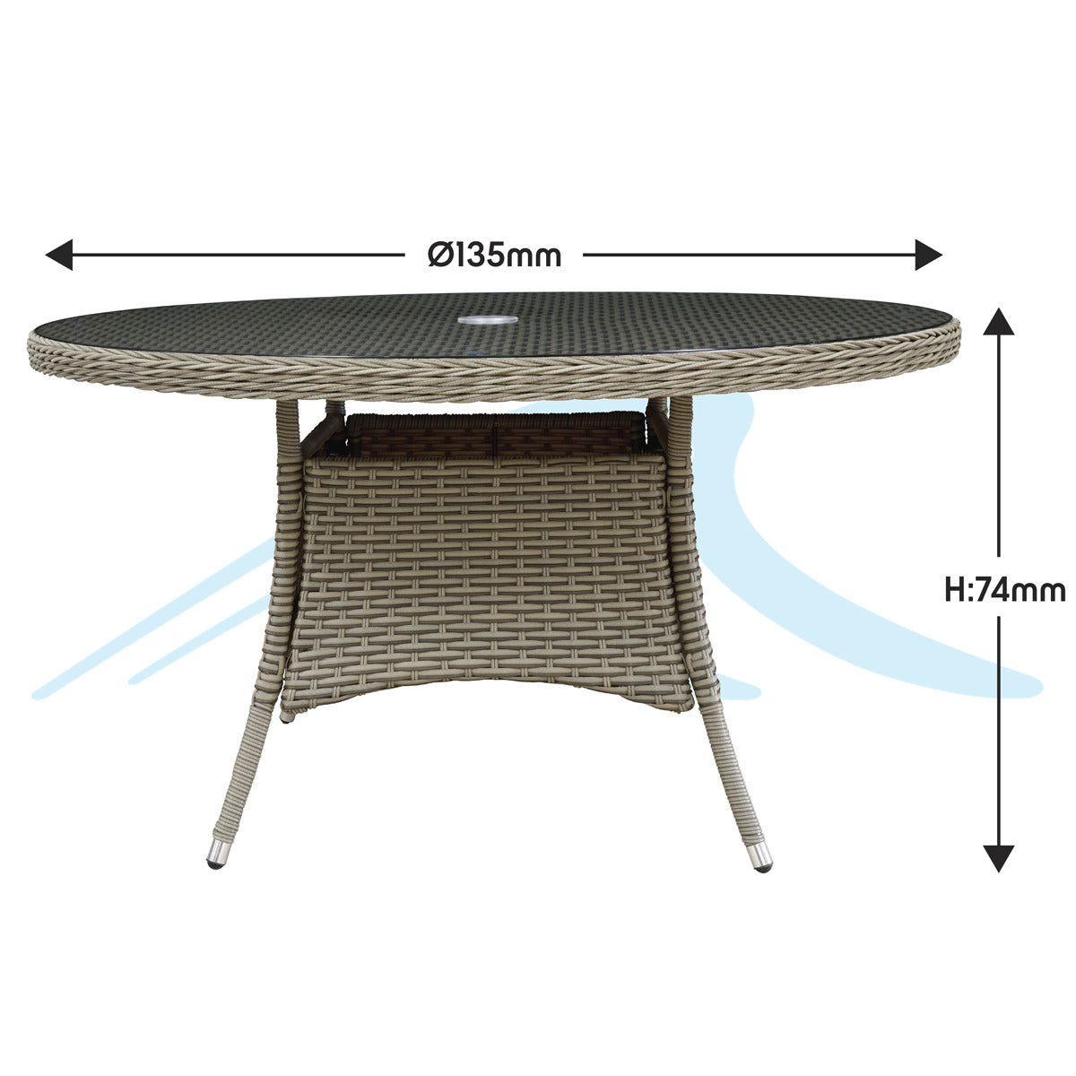 Dellonda Chester Rattan Wicker Round Outdoor Dining Table with Tempered Glass Top DG67