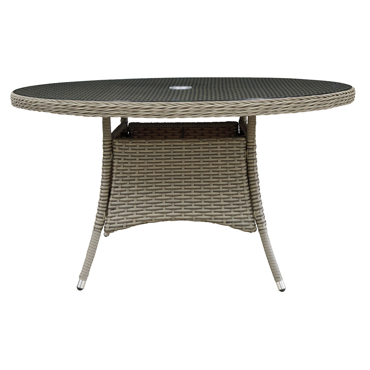Dellonda Chester Rattan Wicker Round Outdoor Dining Table with Tempered Glass Top DG67