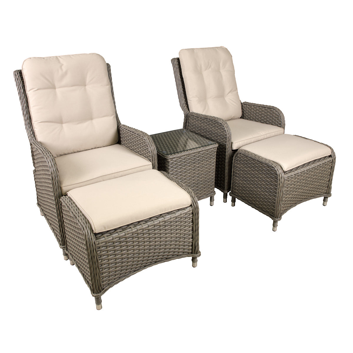Dellonda Chester Rattan Wicker Outdoor Recliner Loungers & Table Set 5pc DG68