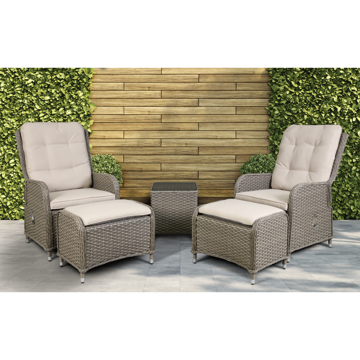 Dellonda Chester Rattan Wicker Outdoor Recliner Loungers & Table Set 5pc DG68