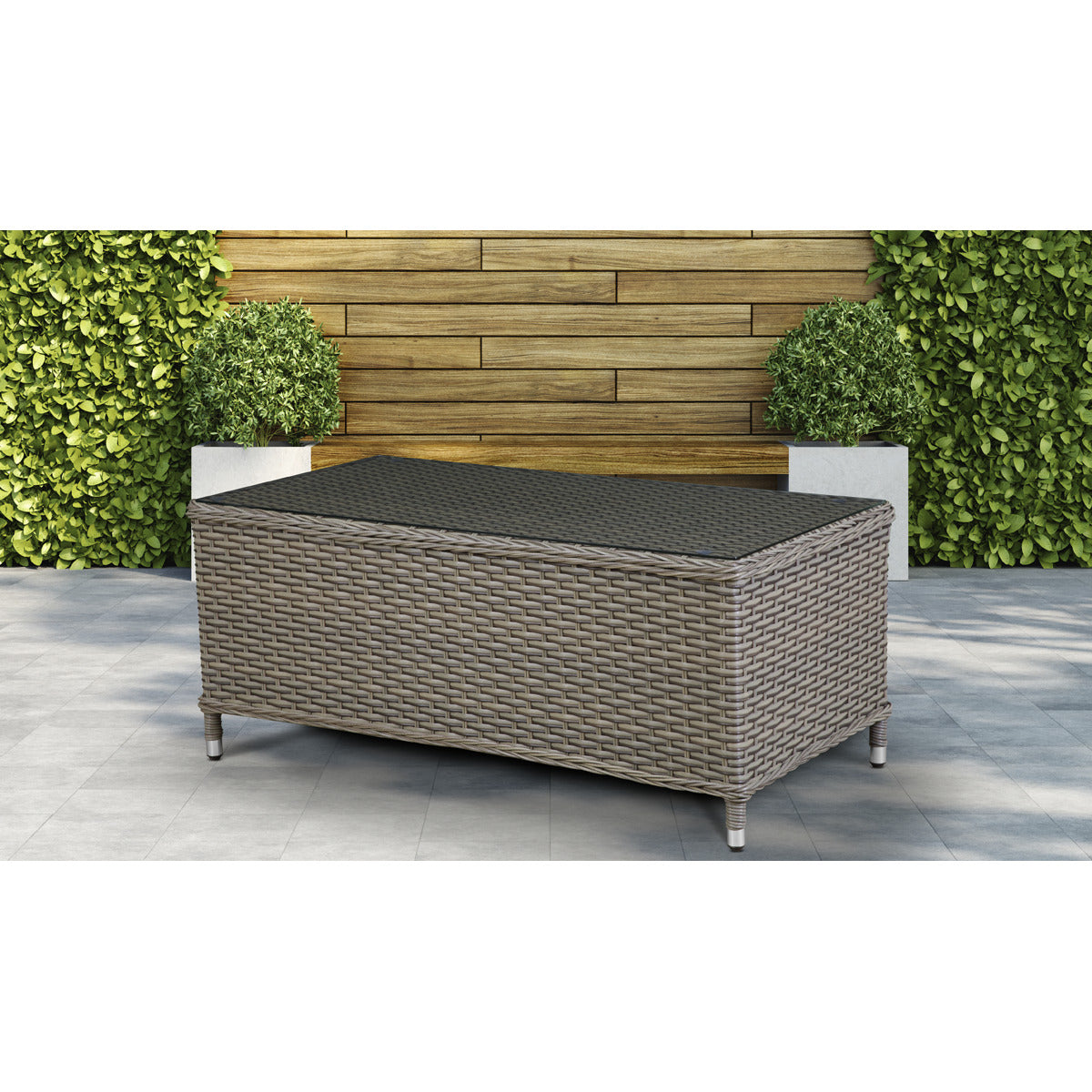 Dellonda Chester Rattan Wicker Outdoor Balcony Table with Tempered Glass Top DG71