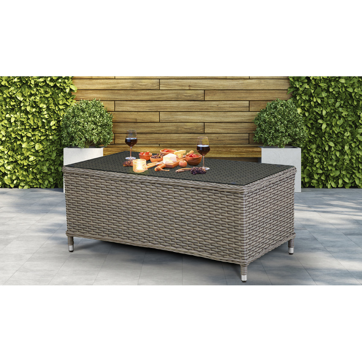 Dellonda Chester Rattan Wicker Outdoor Balcony Table with Tempered Glass Top DG71