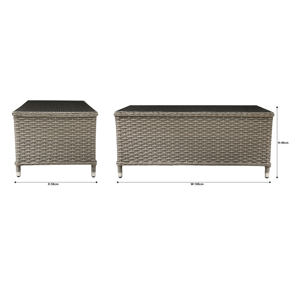 Dellonda Chester Rattan Wicker Outdoor Balcony Table with Tempered Glass Top DG71