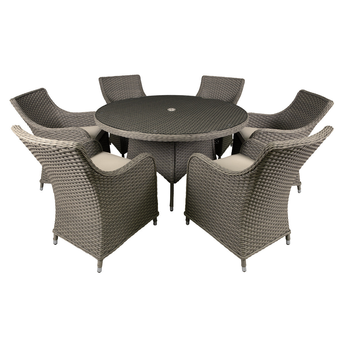 Dellonda Chester Rattan Wicker Outdoor Dining Set with Tempered Glass Tabletop 7pc DG85