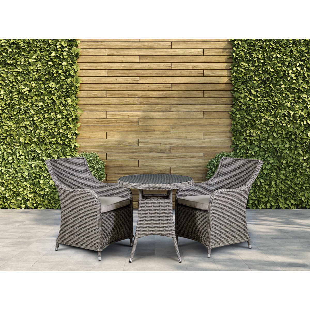 Dellonda Chester Rattan Wicker Outdoor Dining Set with Tempered Glass Tabletop 3pc DG86