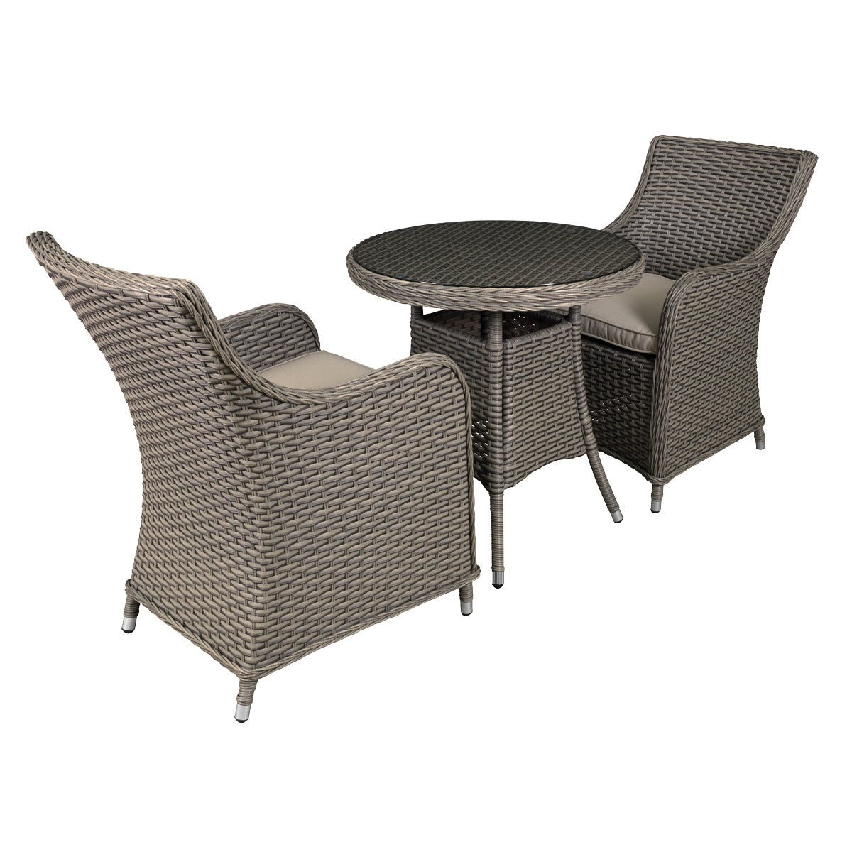 Dellonda Chester Rattan Wicker Outdoor Dining Set with Tempered Glass Tabletop 3pc DG86