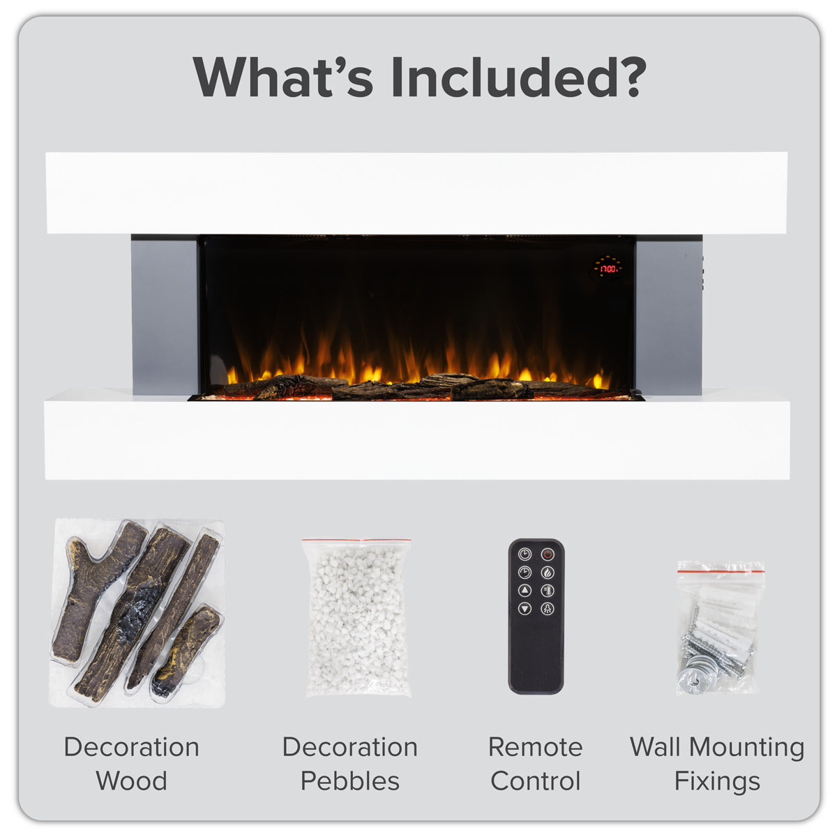 Baridi Wall Mounting Electric Fireplace with LED Flame Effect 52" - Grey DH112