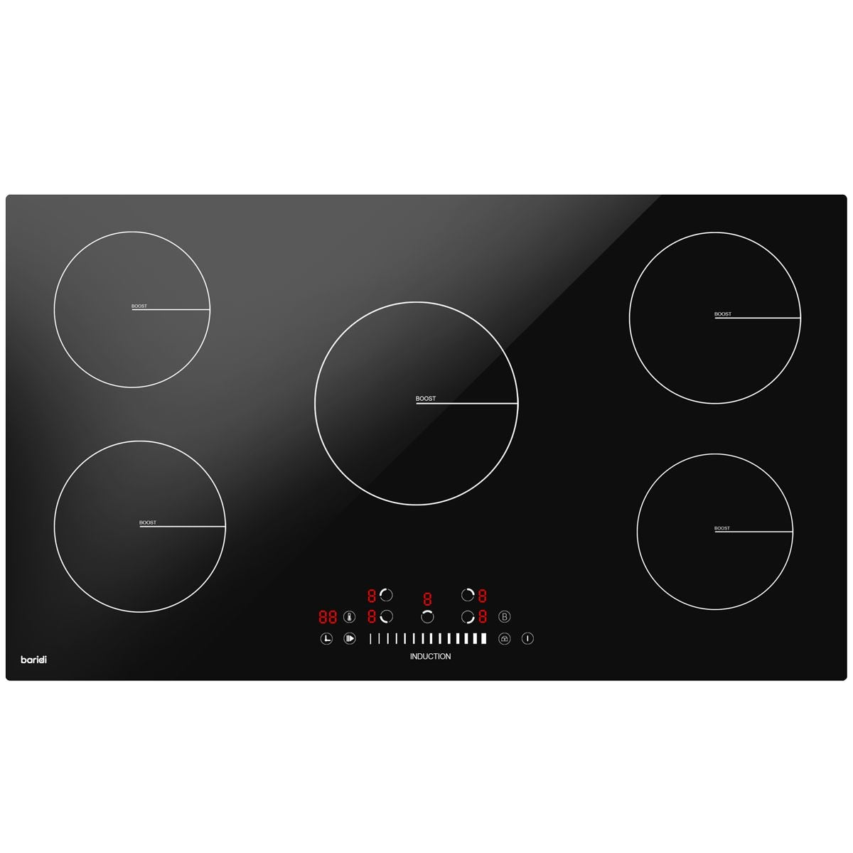 Baridi Integrated Induction Hob with 5 Cooking Zones 90cm 9300W Output - Image 1