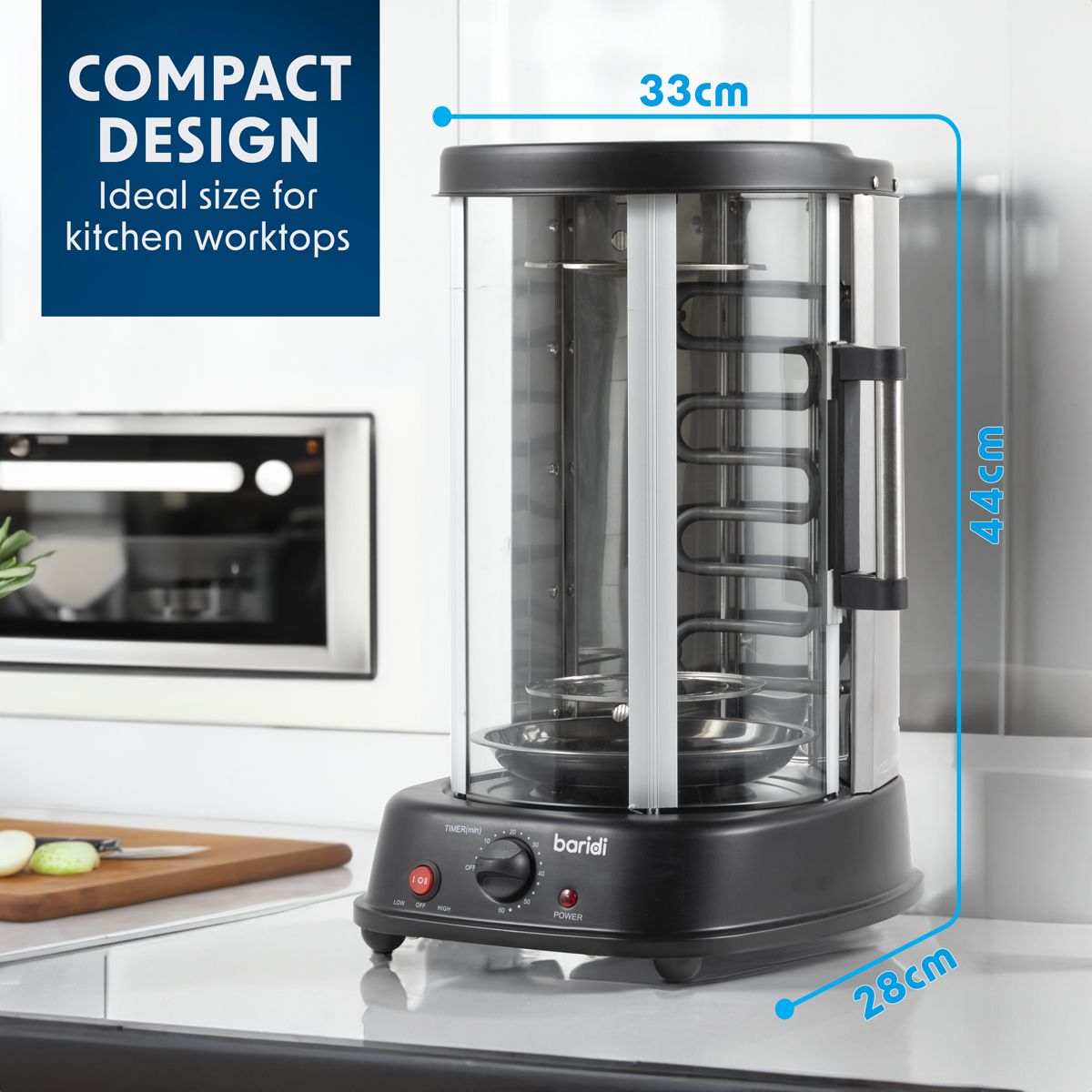 Baridi Vertical 360° Rotisserie Smokeless Grill 21L Capacity - Image 8