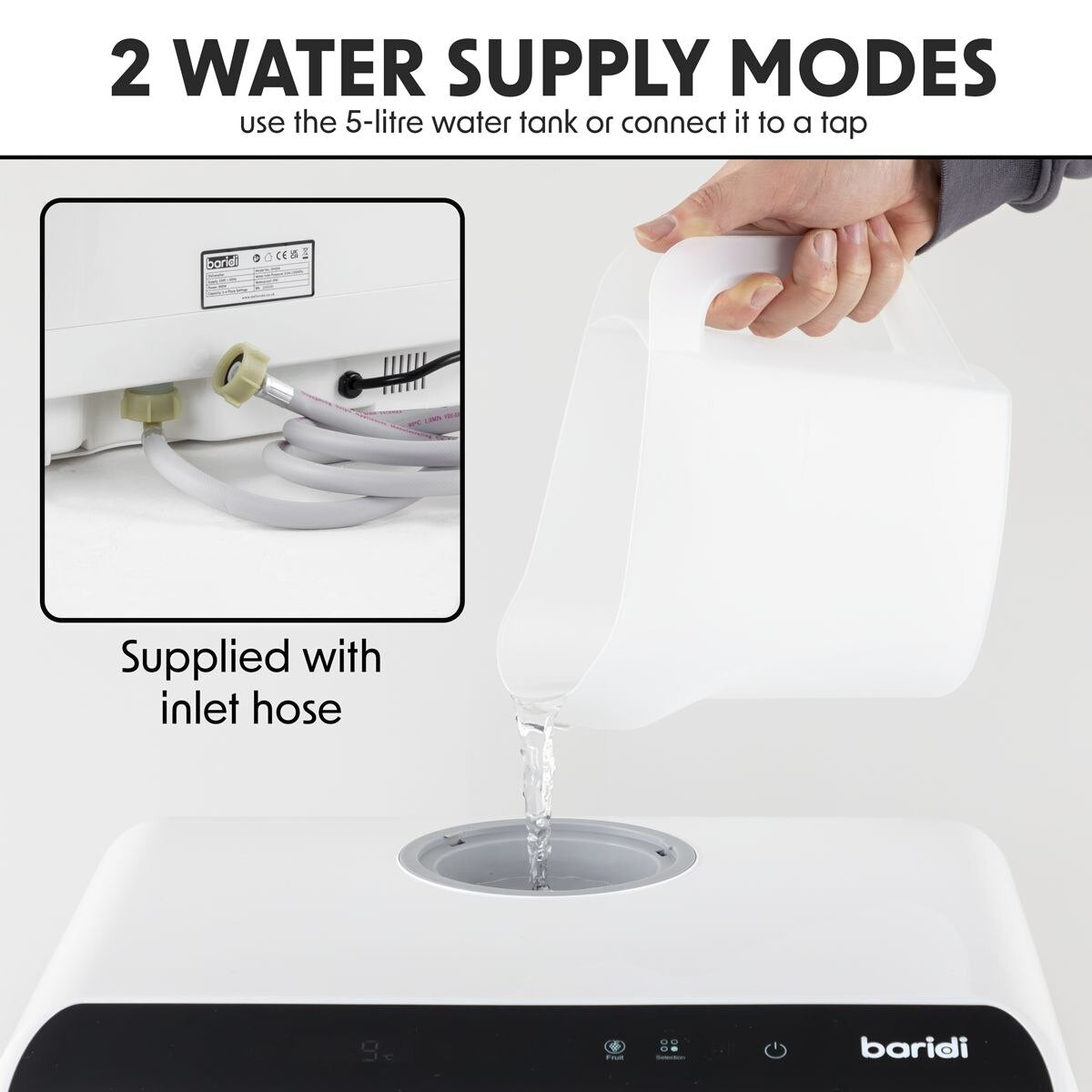 Baridi 2-4 Place Settings Mini Portable Tabletop Dishwasher, 5 Wash Functions - Image 4