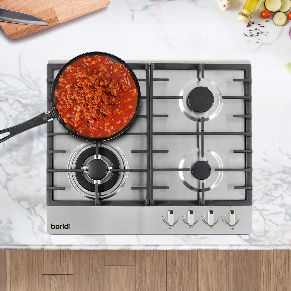 Baridi Gas Hob with 4 Cooking Zones 60cm - Stainless Steel - Image 8