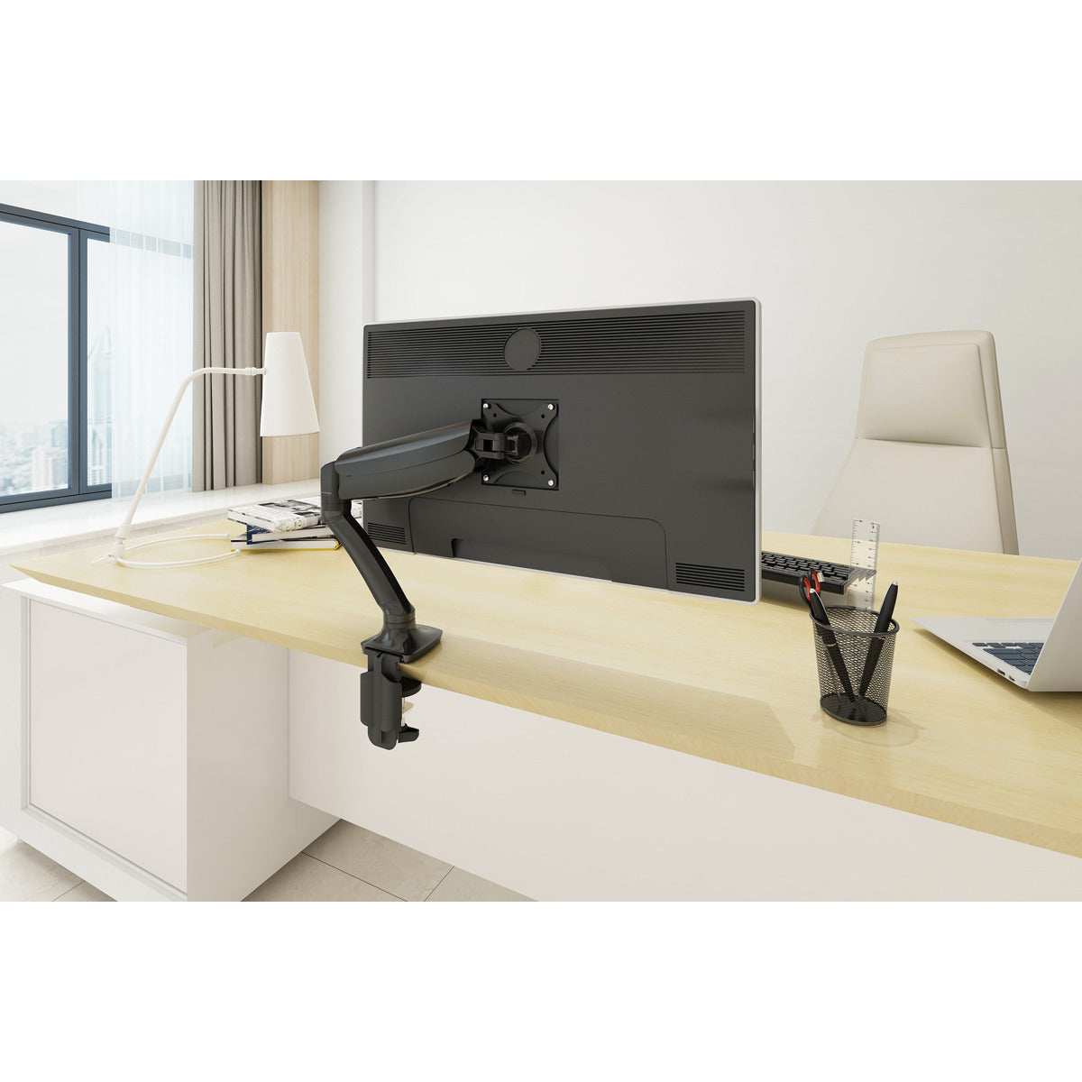 Dellonda Adjustable Single Monitor Arm with 360° Rotation - Black DH24