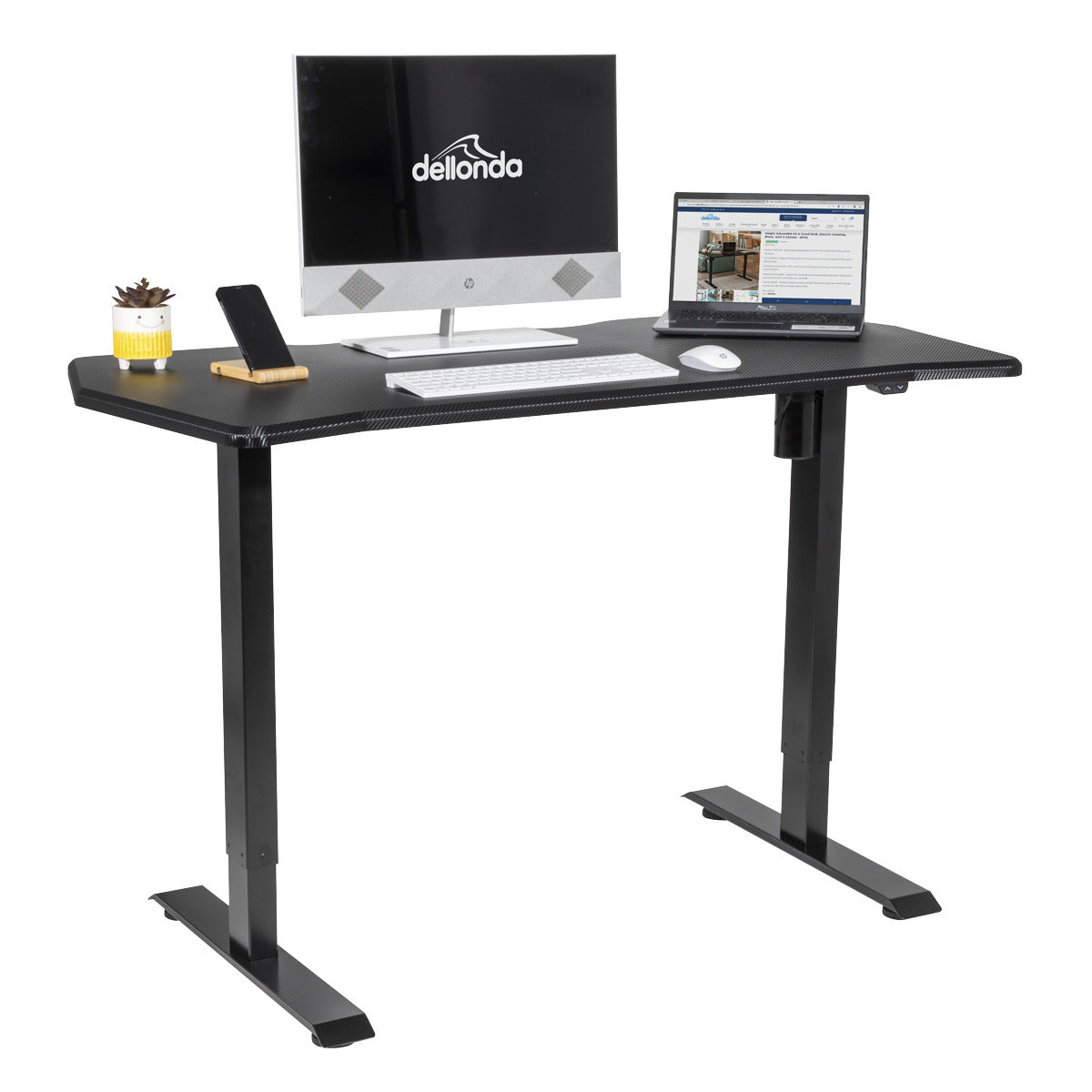 Dellonda Single Motor Ultra-Quiet Adjustable-Height Electric Sit/Stand Desk - Carbon Fibre Effect Desktop DH243