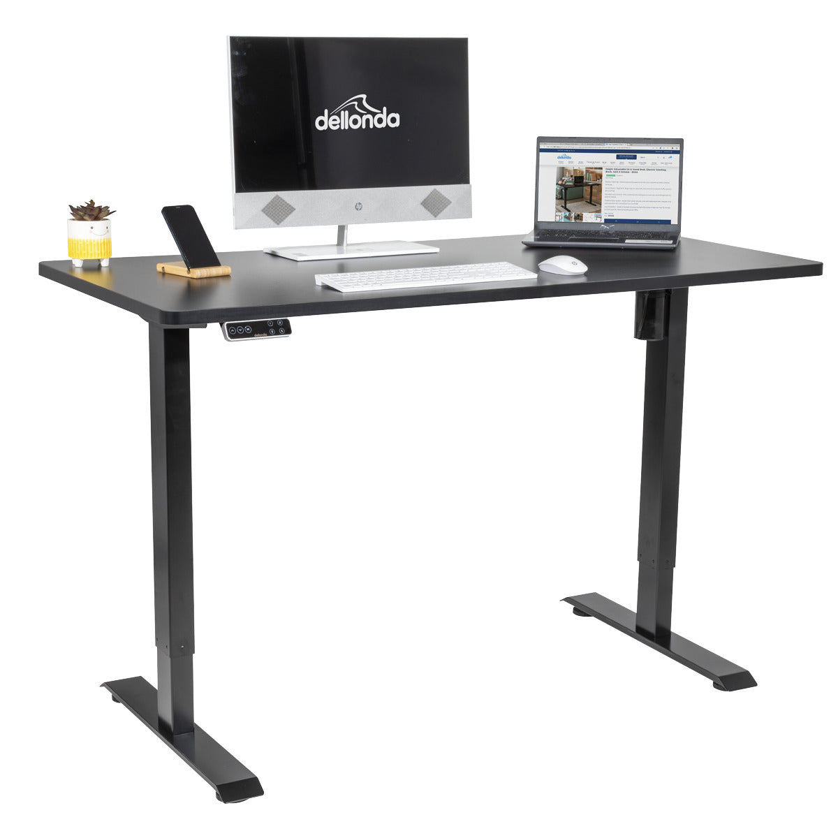 Dellonda Black Electric Height Adjustable Standing Desk with Memory, Quiet, 1400x700mm DH245