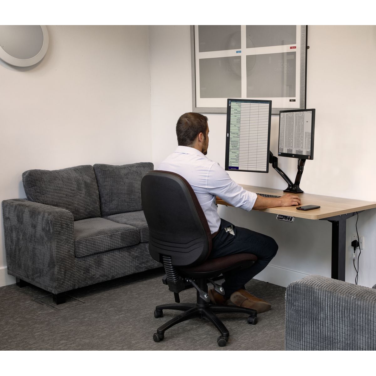 Dellonda Adjustable Double Monitor Arm with 360° Rotation - Black - Image 5